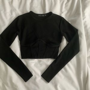 PLT cropped corset black long sleeve